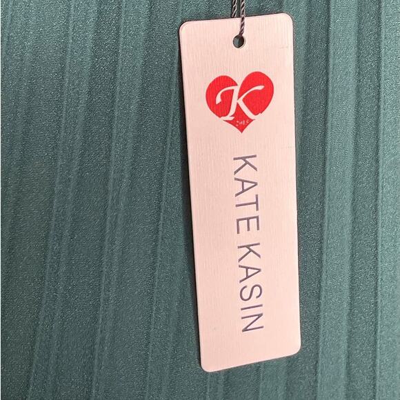 Kate Kasin Pleated Midi Swing Skirt Dark Green Elastic Waist Lined Women's 2XL - Picture 8 of 11